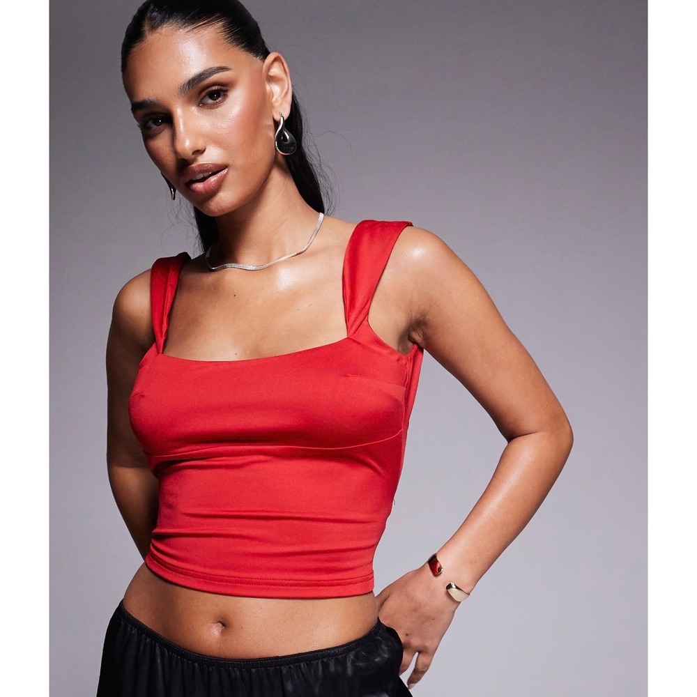Princess Polly Imelda Top Red Square Neck Tie Back Crop Tank US 2 NEW